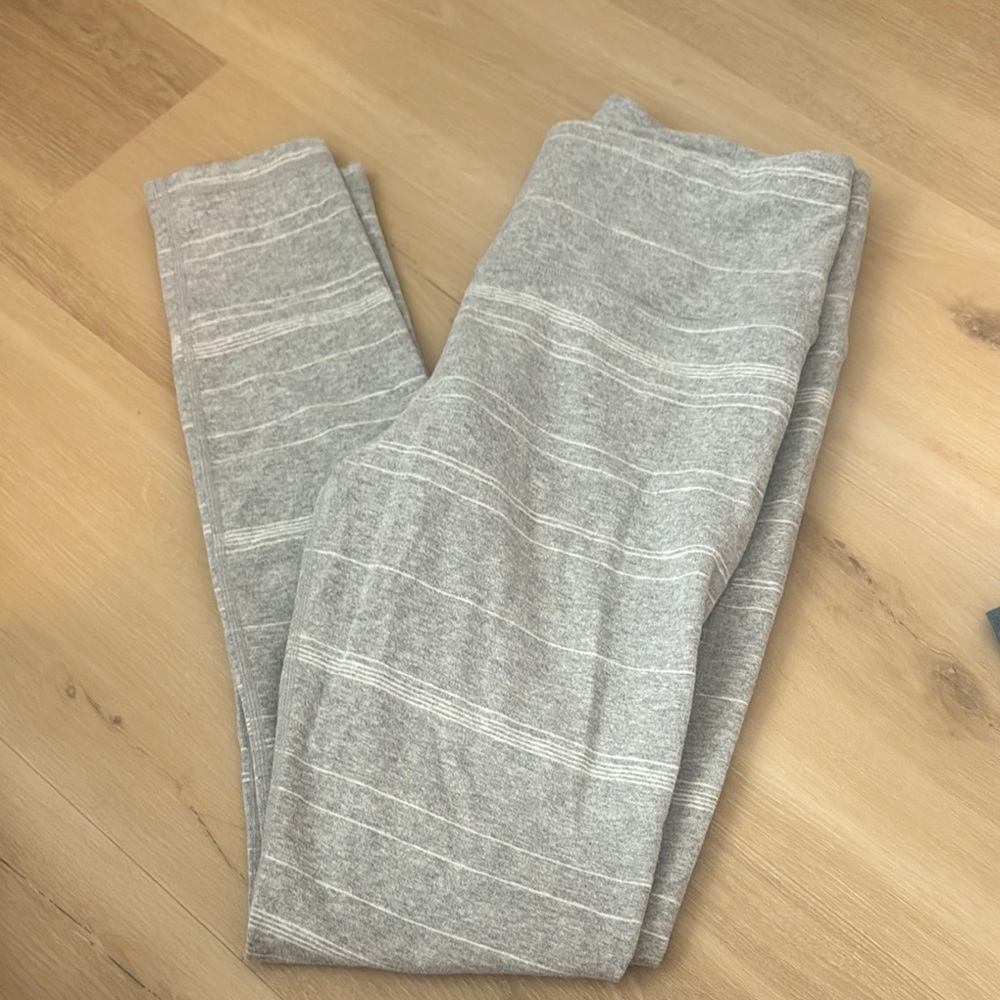 Athleta Heather Gray Leggings with White Stripes